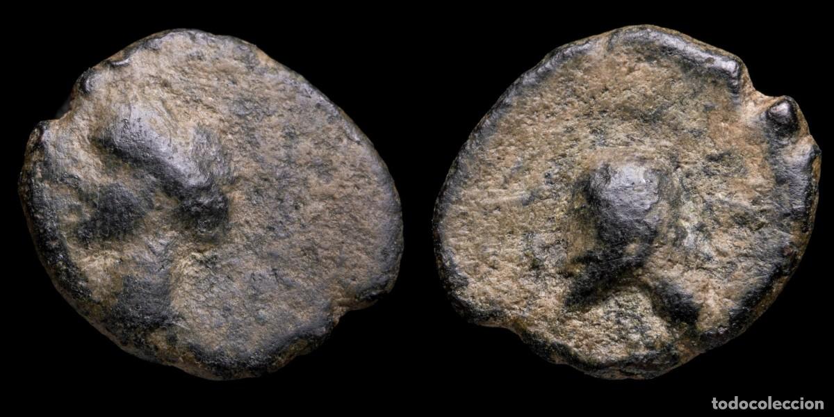 Monedas ib&eacute;ricas: Ancient Hispania, 1/4 Calco Hispanic-Carthaginian, Cartagena Mint - 14 mm / 1,65 gr.
