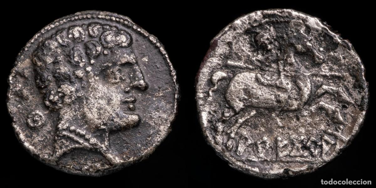 Iberische M&uuml;nzen: Ancient Hispania - Ar Denarius Arekoratas (Agreda, Soria) - 18 mm / 2,20 gr.