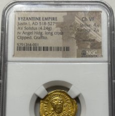 Monedas Imperio Bizantino: NGC .VF SÓLIDO JUSTINO I. 518-519 D.C CONSTANTINOPLA. VICTORIA AVCCC B (SEAR-56)