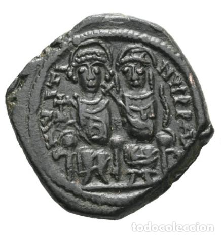 Monedas Imperio Bizantino: Imperio Bizantino &middot; Justino II y Sof&iacute;a &middot; Follis &middot; Nicomedia &middot; 575-576 d.C.