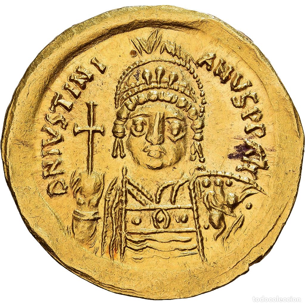 Byzantine Empire Coins: [#982174] Byzantine Empire, Justinian I, Solidus, 555-556, Sicily, Oro, MBC+, Sear:328D