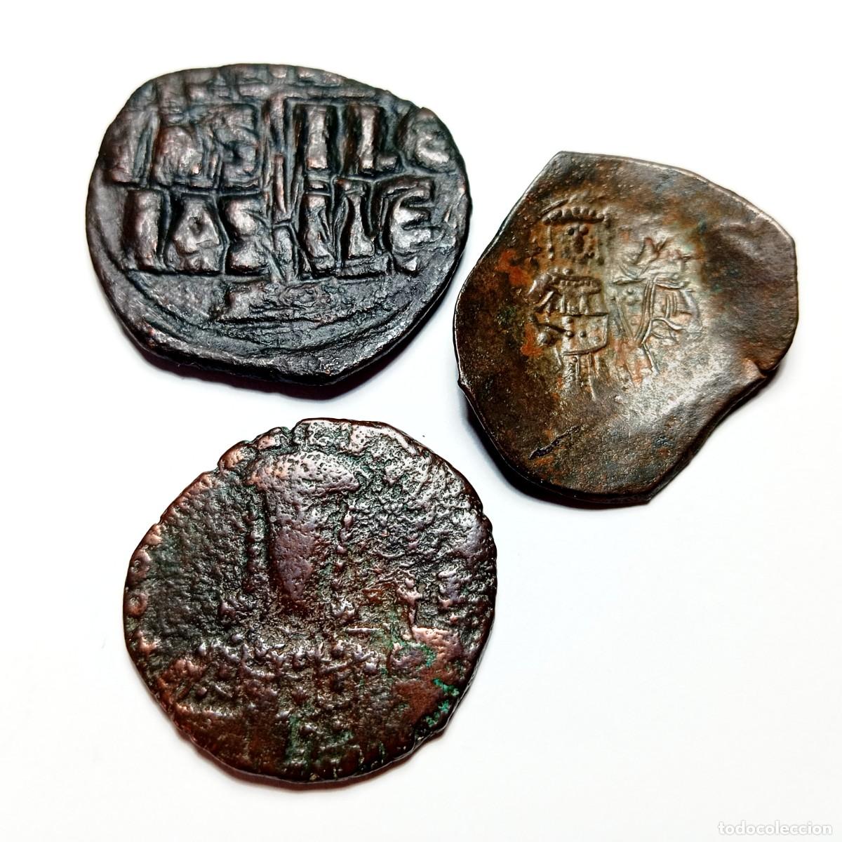 Monedas Imperio bizantino: ⚜️ BBG2 7. Lote 3 Monedas Imperio Bizantino Follis Romano III Leon VI Aspron Trachy Manuel I
