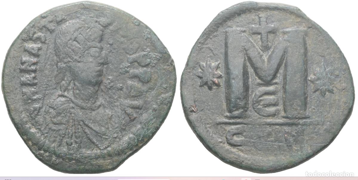 Monedas Imperio bizantino: FOLLIS DE ANASTASIO , 18.00 g. 32.94 mm. Constantinopla, AD 491-518