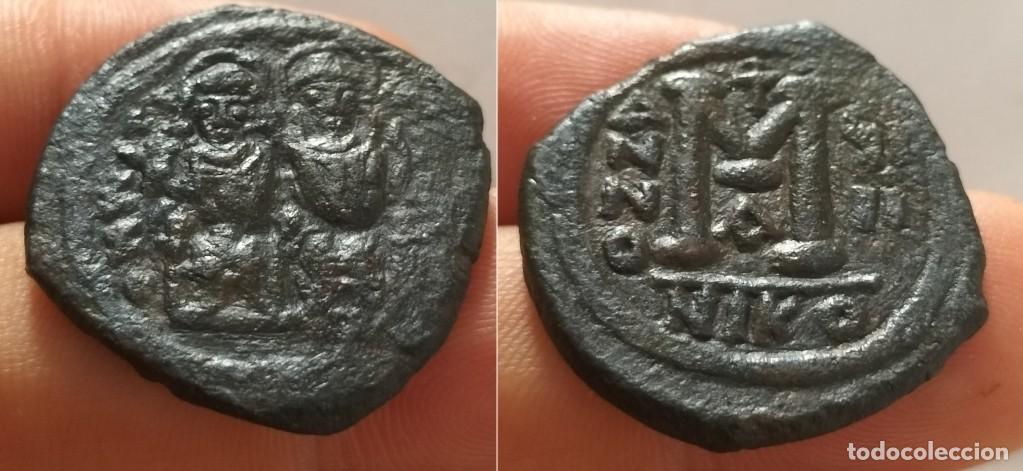Monedas Imperio bizantino: IMPERIO BIZANTINO. JUSTINO II Y SOF&Iacute;A. FOLLIS. NICOMEDIA 565 578 dC