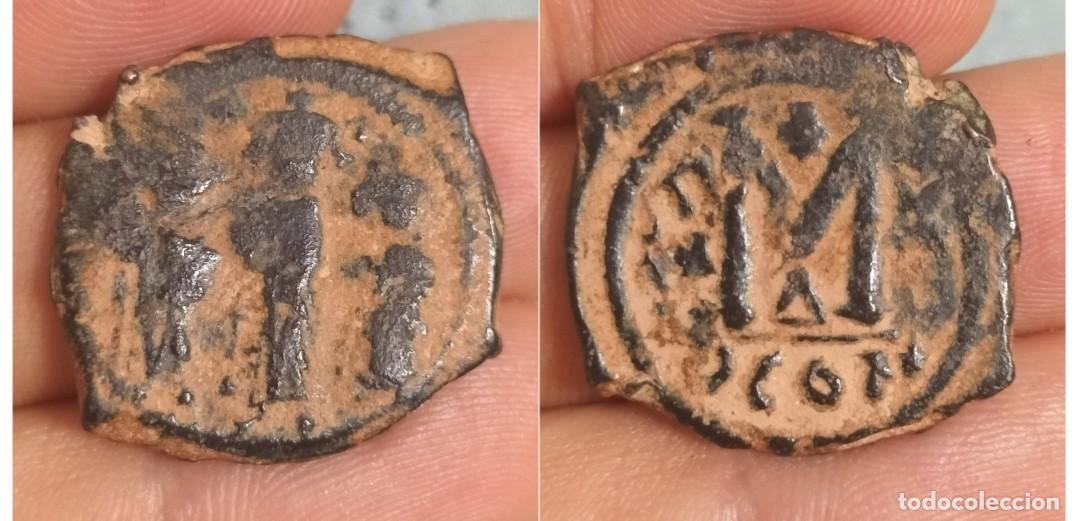Monedas Imperio bizantino: Follis bizantino de Heraclio y Heraclio Constantino 614 638 dC 9.5 gr
