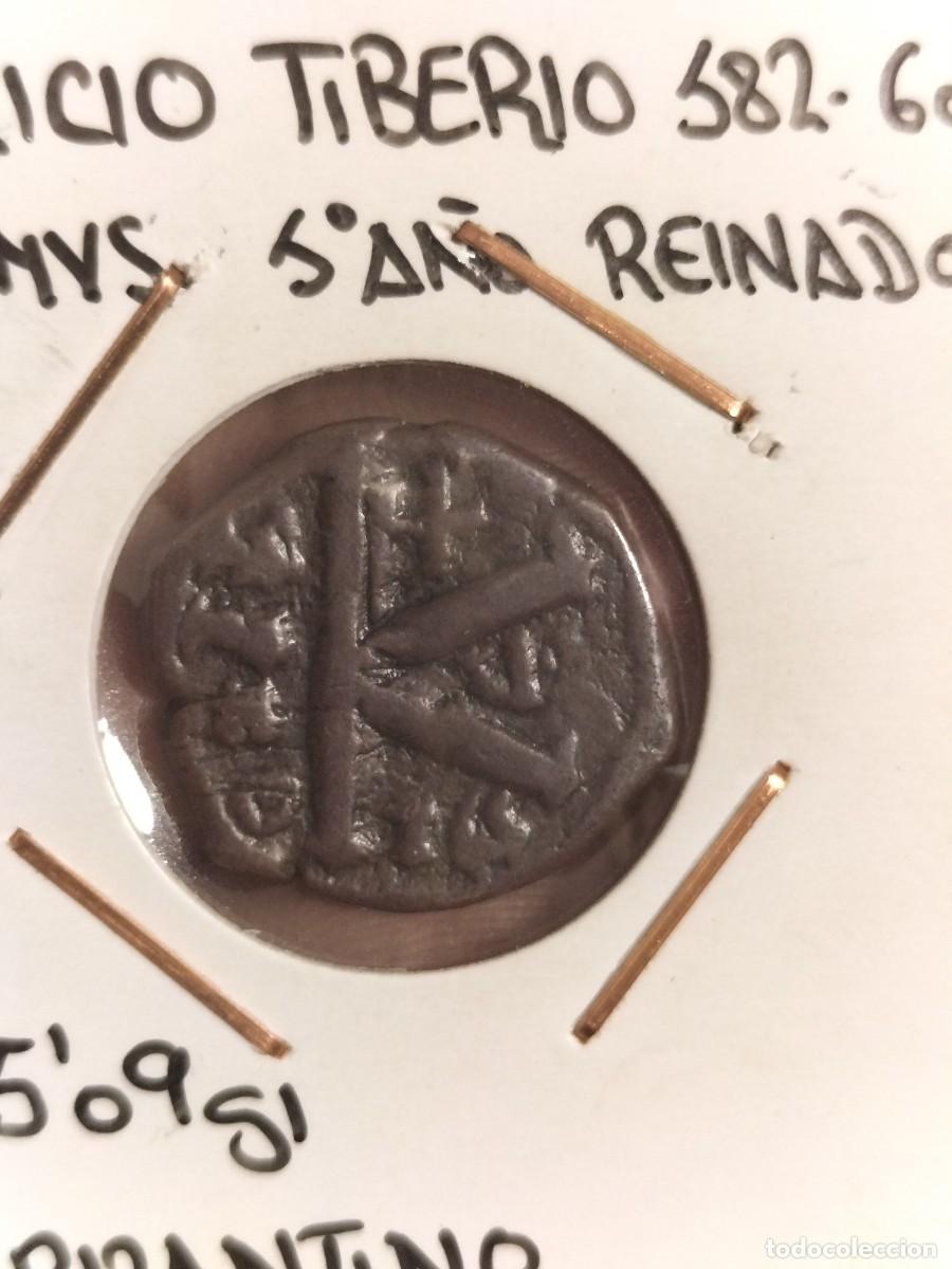 Monedas Imperio bizantino: 20 nummus bizantinos de Mauricio Tiberio 582 602. 5 a&ntilde;o de reinado 5.09 gr