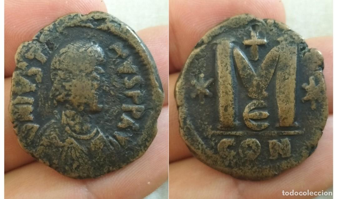 Monedas Imperio bizantino: Imperio Bizantino follis de Justiniano I 527 565 dC Constantinopla