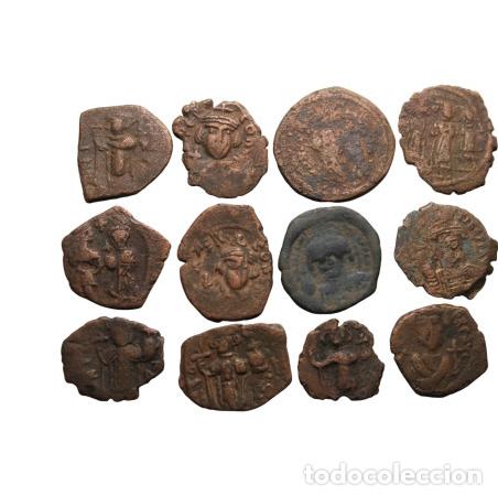 Monedas Imperio bizantino: LOTE 12 MONEDAS BIZANTINAS ANTIGUAS DE COBRE &ndash; IMPERIO BIZANTINO &ndash; ANVERSO Y REVERSO
