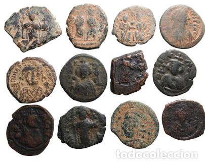 Monedas Imperio bizantino: LOTE 12 MONEDAS BIZANTINAS ANTIGUAS DE COBRE &ndash; FOLLIS Y FRACCIONES &ndash; IMPERIO BIZANTINO