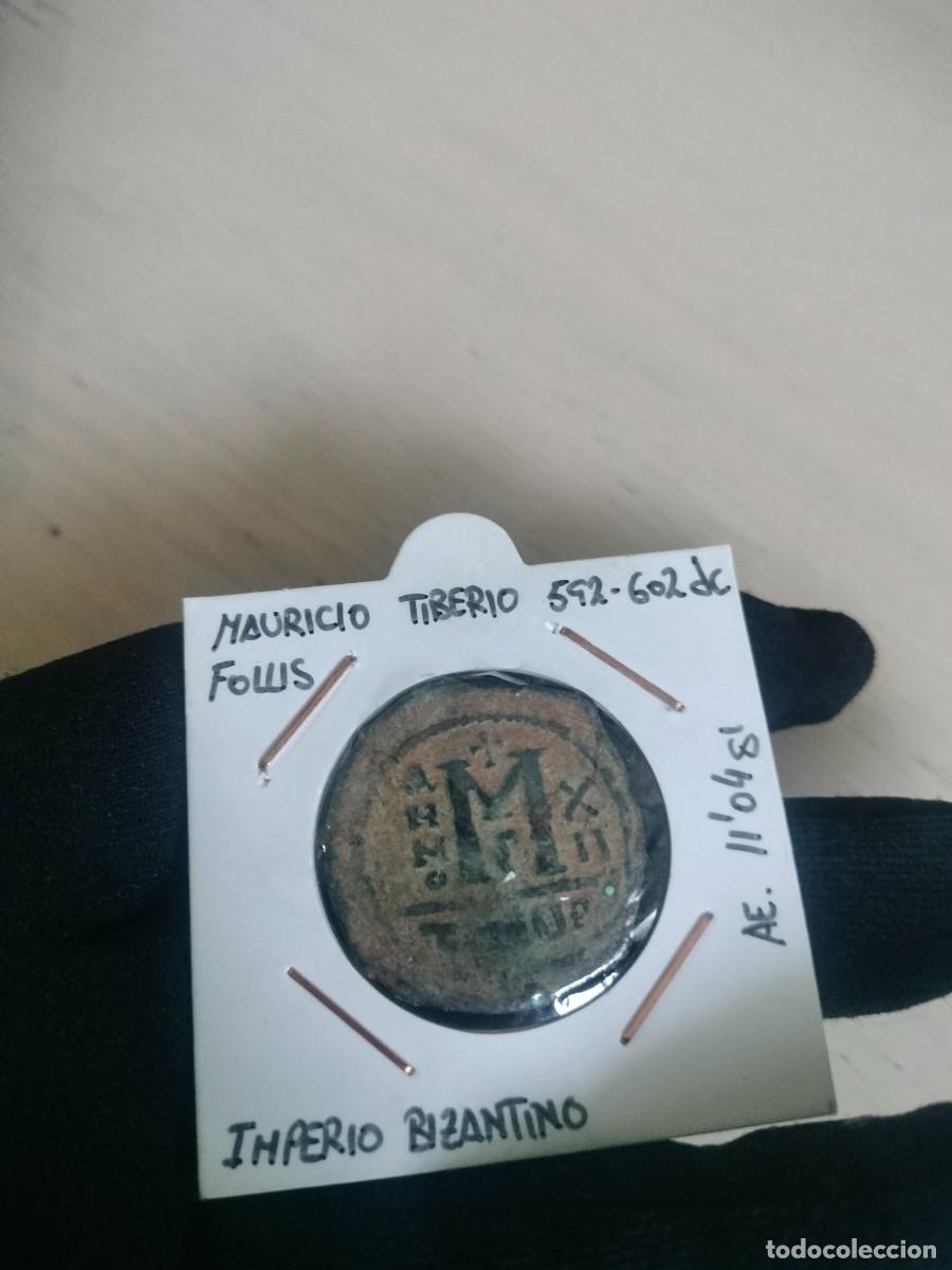 Monedas Imperio bizantino: ​Moneda Follis - Imperio Bizantino - Mauricio Tiberio (592-602 d.C.)