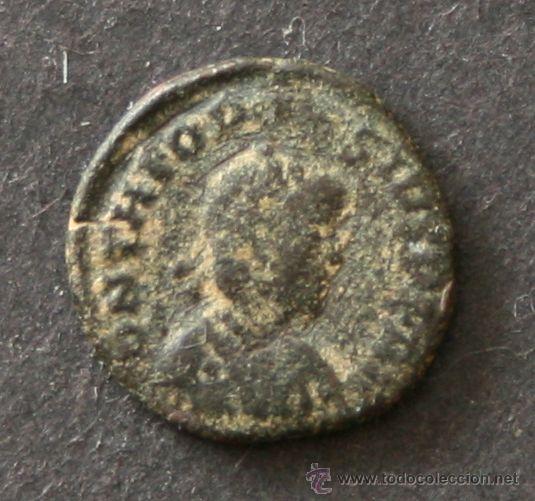 Moedas Imp&eacute;rio Romano: 1/4 DE CENTENIONAL A-4 DE TEODOSIO I - ANTA? 370-395 DC - VICTORIA CON TROFEO ARRASTRANDO A CAUTIVO