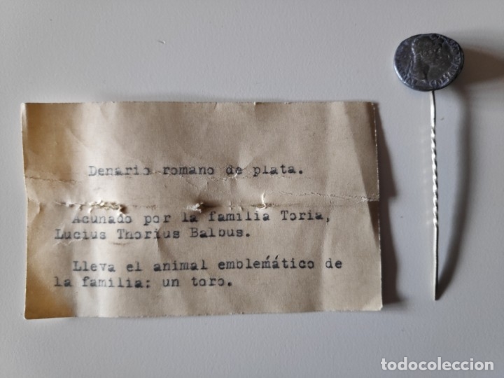 Monedas Imperio romano: Alfiler con denario de plata - Foto 1