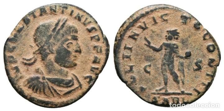 Moedas Imp&eacute;rio Romano: *** BONITO FOLLIS DE CONSTANTIINO I. 313 DC. ARLES (ARELATE). SOL INVICTO COMITI. RIC VII 19 ***