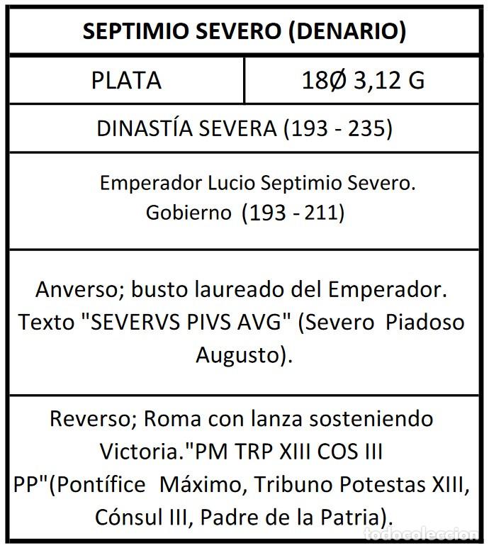 Monedas Imperio romano: DENARIO SEVERO - A&Ntilde;O 193 - 211 - Foto 3