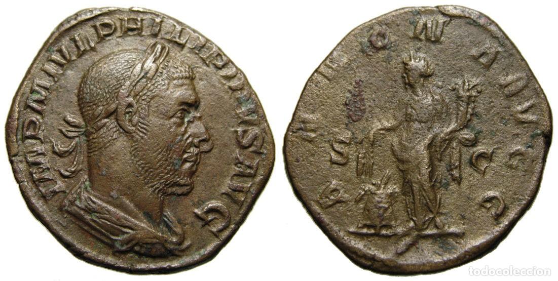 Monedas Imperio romano: Felipe I (244-249 dC) Sestercio, Annona - Foto 3