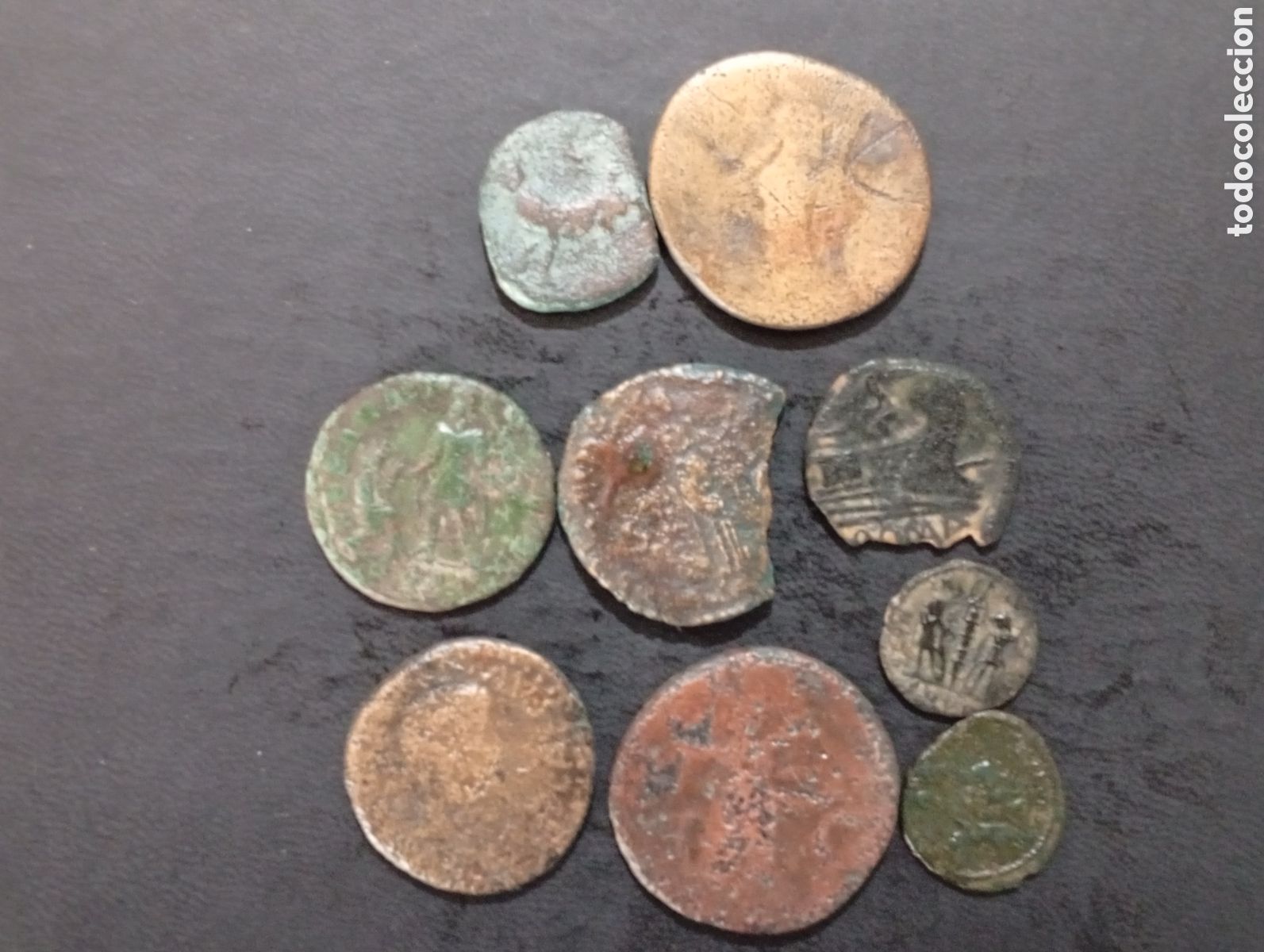 Monedas Imperio romano: Conjunto de 9 monedas Hispano romanas ases y bajos imperios - Foto 2