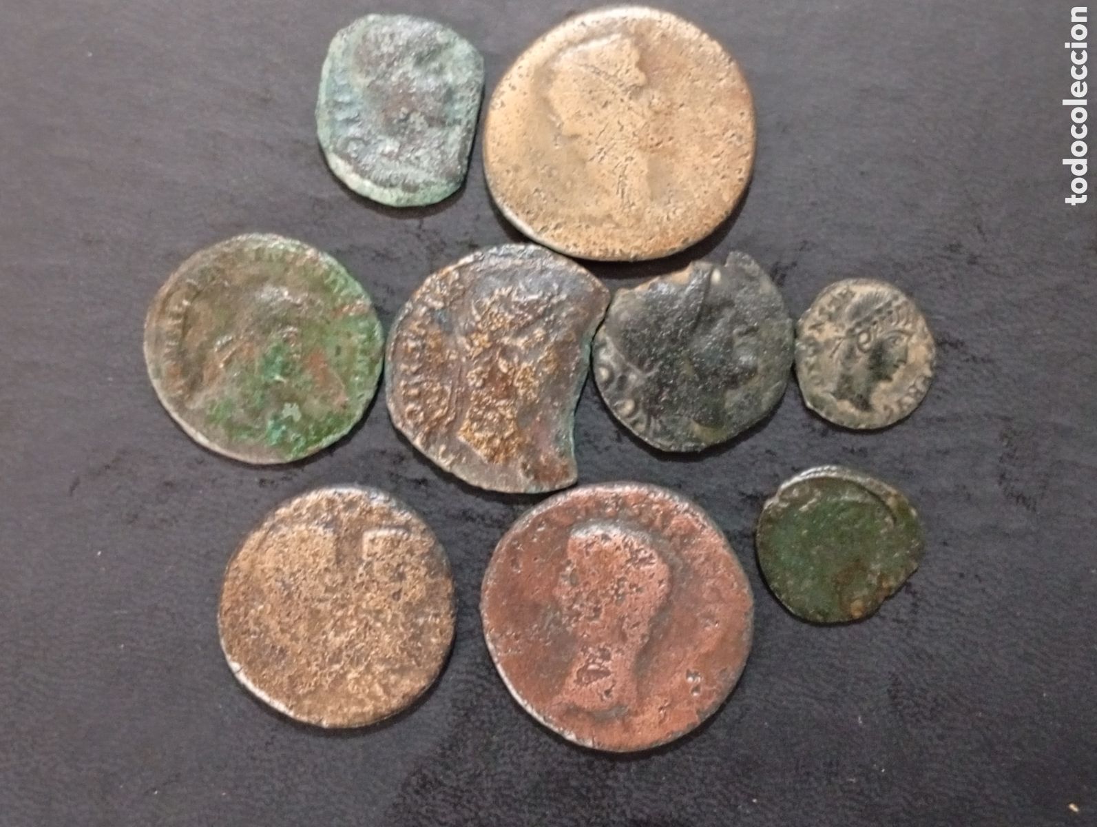 Monedas Imperio romano: Conjunto de 9 monedas Hispano romanas ases y bajos imperios - Foto 1