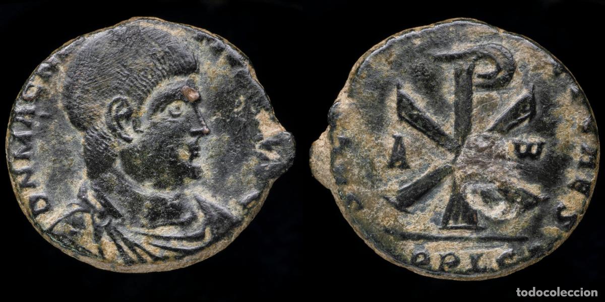 Monedas Imperio Romano: Magnentius Double Maiorina - SALVS DD NN AVG ET CAES/A&omega;, Lugdunum - 24 mm / 7,25 gr.