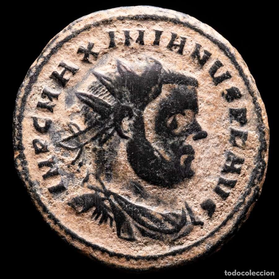 Monedas Imperio Romano: Maximiano 1/4 de follis radiado. Cartago VOT XX FK en corona (7590)