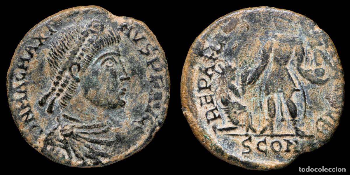 Monedas Imperio Romano: Magnus Maximus Follis - REPARATIO REIPVB, Arles - 23 mm / 5,35 gr.