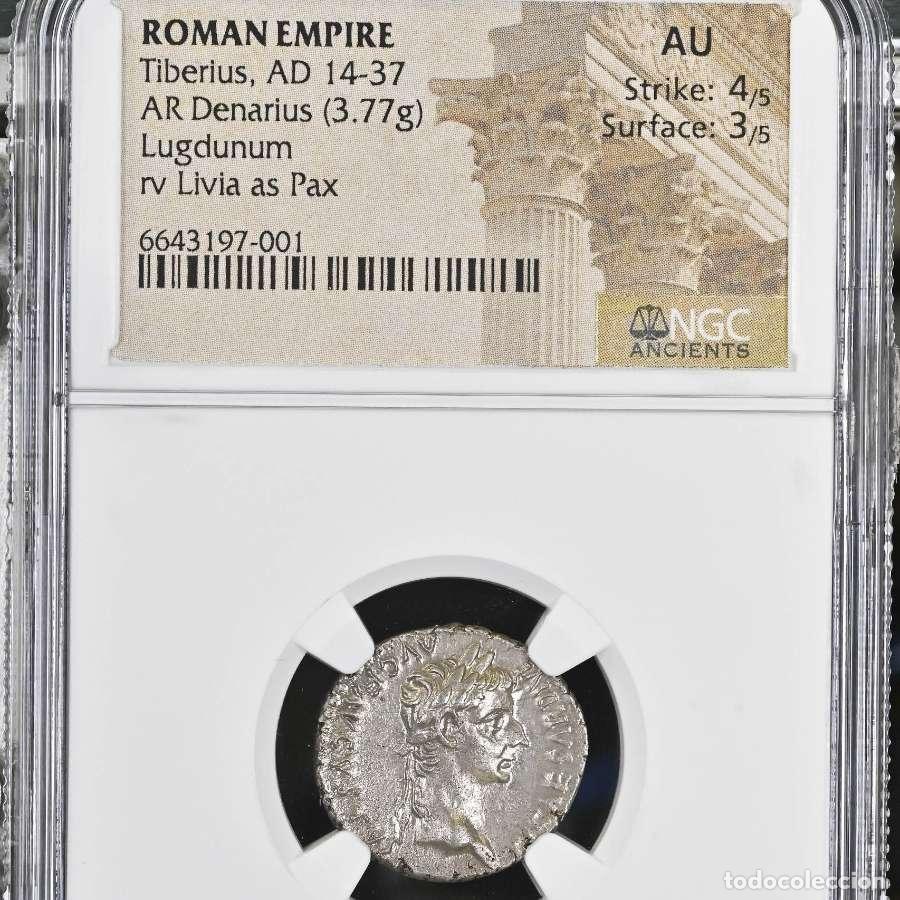 Monedas Imperio Romano: Tiberio, denario del tributo. Lugdunum 14-37 d.C. PONTIF MAXIM*****