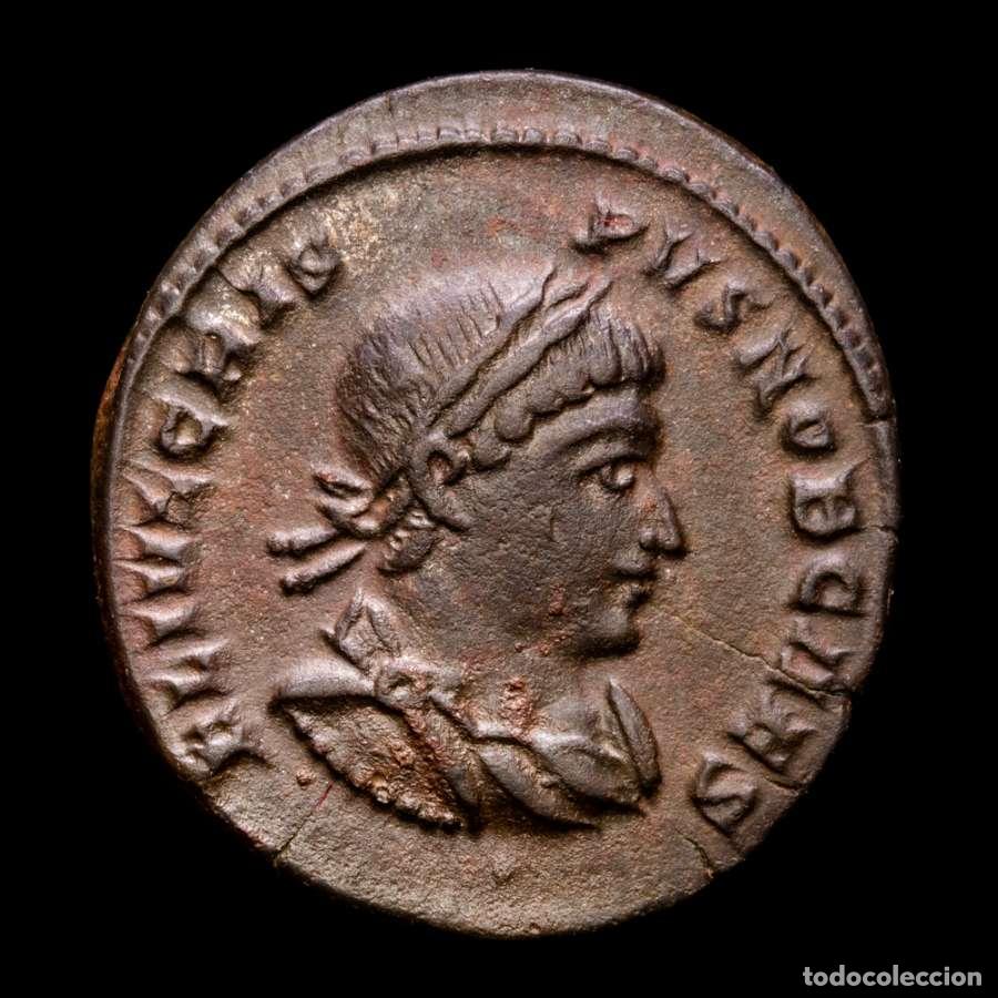 Monedas Imperio Romano: Crispo (318 dC) follis Londres VICTORIAE LAETAE PRINC PERP / PLN