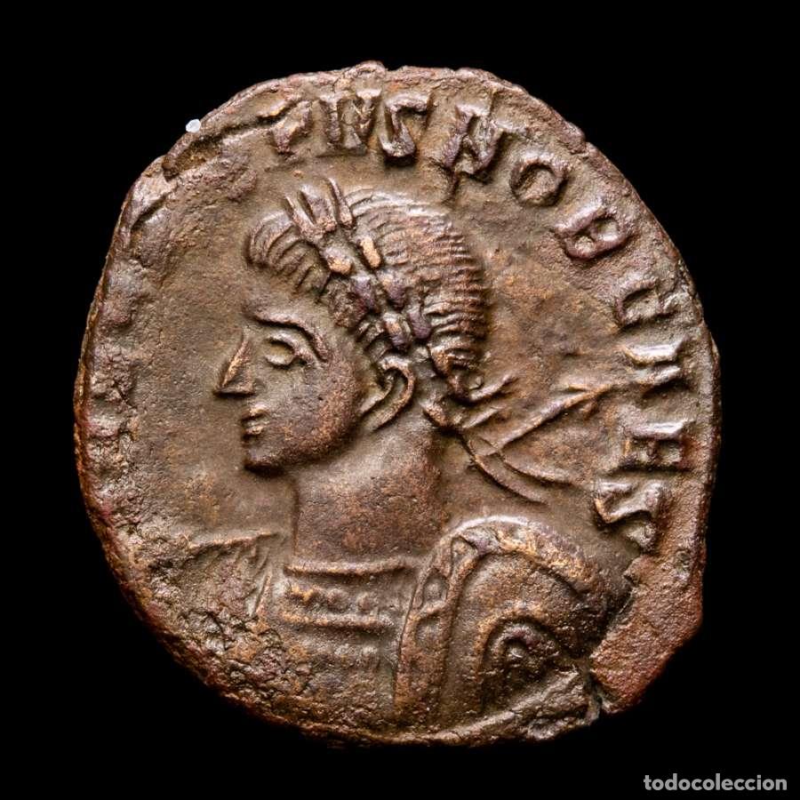 Monedas Imperio Romano: Crispo Cesar - lanza y escudo BEATA TRANQVILLITAS PTR Trier (725)