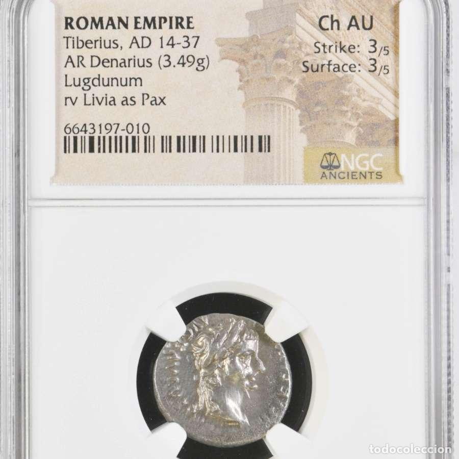 Monedas Imperio Romano: Tiberio, denario del tributo. Lugdunum 14-37 d.C. PONTIF MAXIM*****