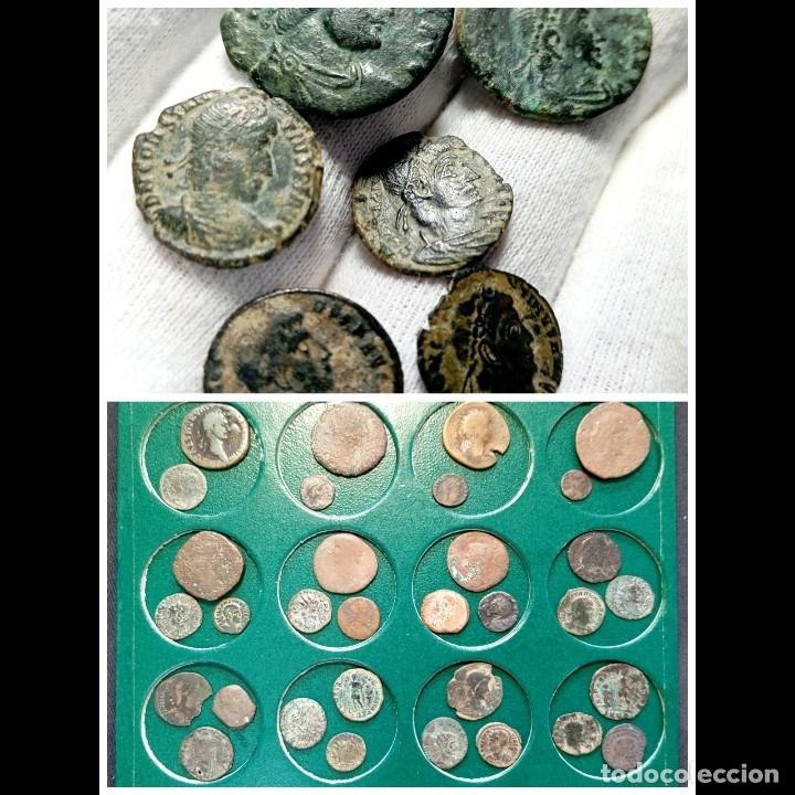 Monedas Imperio Romano: ⚜️ K02. Moneda cl&aacute;sica. Lote de 38 piezas + bandeja. Todo fotografiado. Piezas: 169 g. Total: 293 g