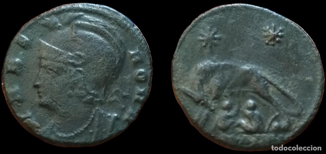 Monedas Imperio Romano: Follis del Emperador CONSTANTINO I - URBS ROMA - R&Oacute;MULO Y REMO
