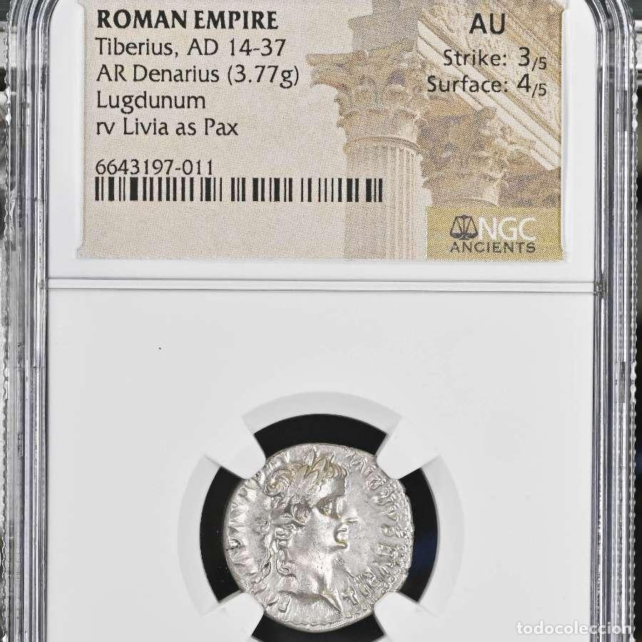 Monedas Imperio Romano: Tiberio, denario del tributo. Lugdunum 14-37 d.C. PONTIF MAXIM*****