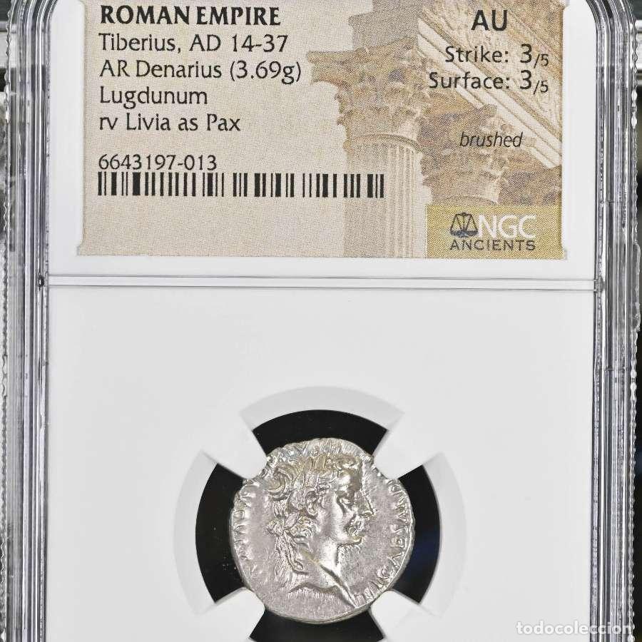 Monedas Imperio Romano: Tiberio, denario del tributo. Lugdunum 14-37 d.C. PONTIF MAXIM*****