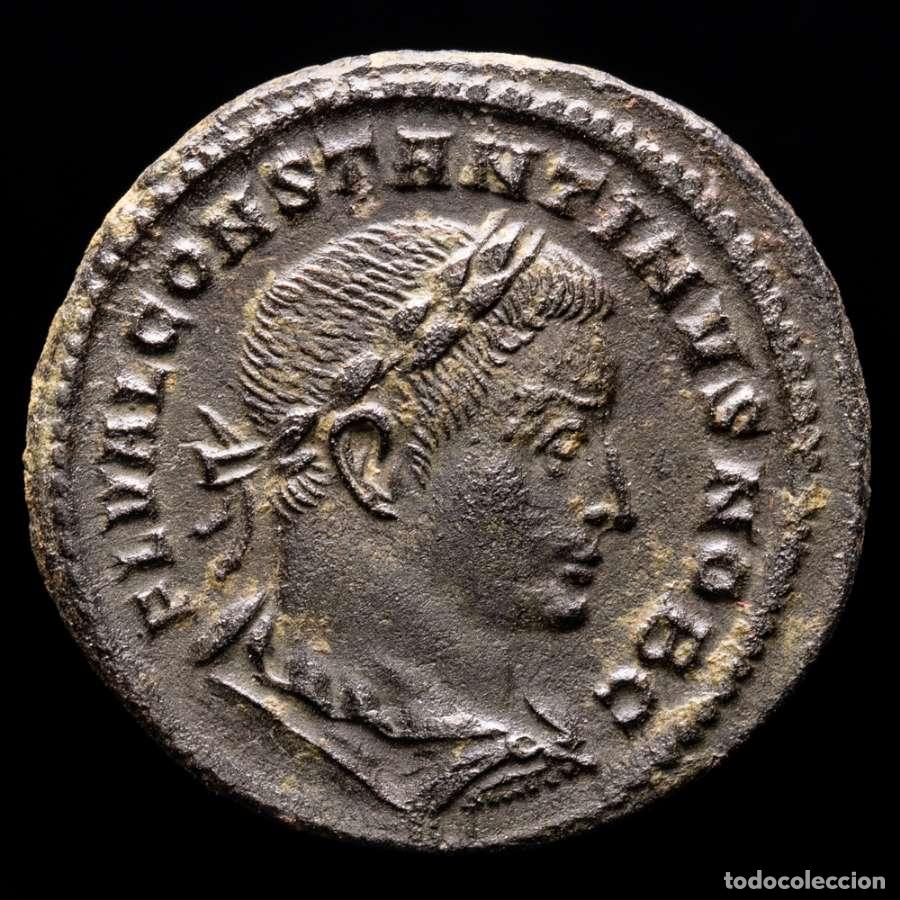 Monete Impero Romano: Constantino I como Cesar, &AElig; Follis GENIO POP ROM S-A / PTR Trier.