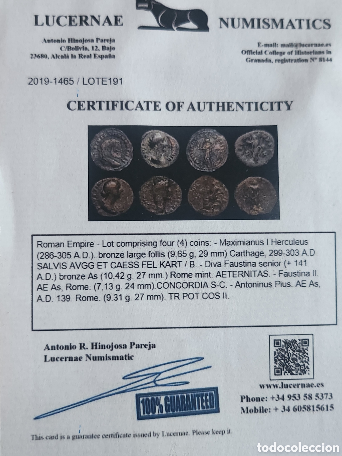 Monedas Imperio romano: Certificado As de Antonio Pio - Foto 3
