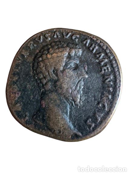 Monedas Imperio Romano: Lucio Vero. Sestercio 24,5 gr Rev/ VICT.AUG.TR:P III IMP II COS II SC