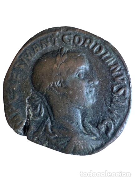 Monedas Imperio Romano: Gordiano III. Sestercio 19,5 gr Rev/ PROVIDENTIA AUG SC Cospel al agrietado MBC/VF