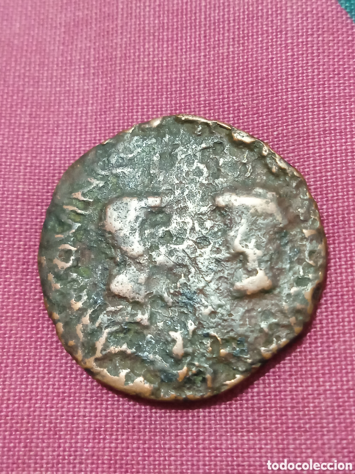 Monedas Imperio Romano: CU- CARTAGONOVA As Epoca de Tiberio 14-36 d.C. Cartagena (Murcia) CON PAPEL DE COLECCI&Oacute;N ANTIGUA