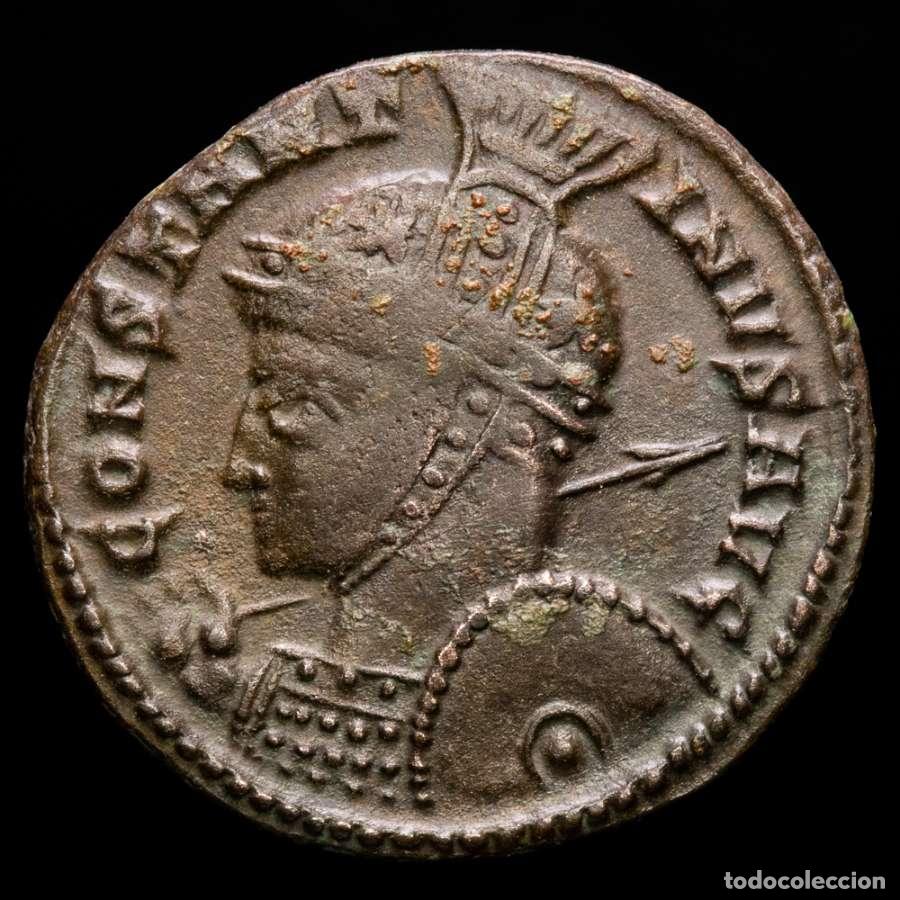 Monedas Imperio Romano: Constantino I, follis. Siscia. VICT LAETAE PRINC PERP / &bull;ЄSIS&bull;