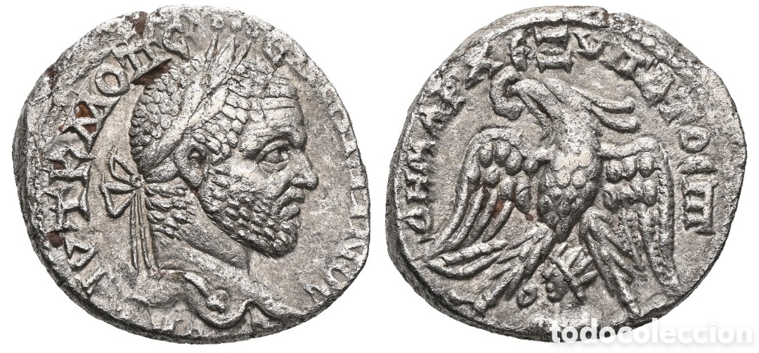 Monedas Imperio Romano: Tetradracma de plata del emperador Macrinus acu&ntilde;ada en Siria a&ntilde;o 217-218