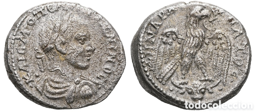 Monedas Imperio Romano: Tetradracma de plata del emperador Macrinus acu&ntilde;ada en Siria a&ntilde;o 217-218
