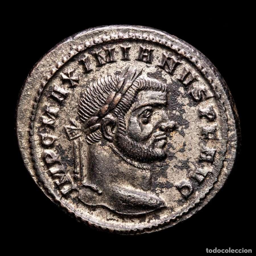 Monedas Imperio Romano: Maximiano - Follis plateado de Ticinum GENIO POPVLI ROMANI ✩ / PT