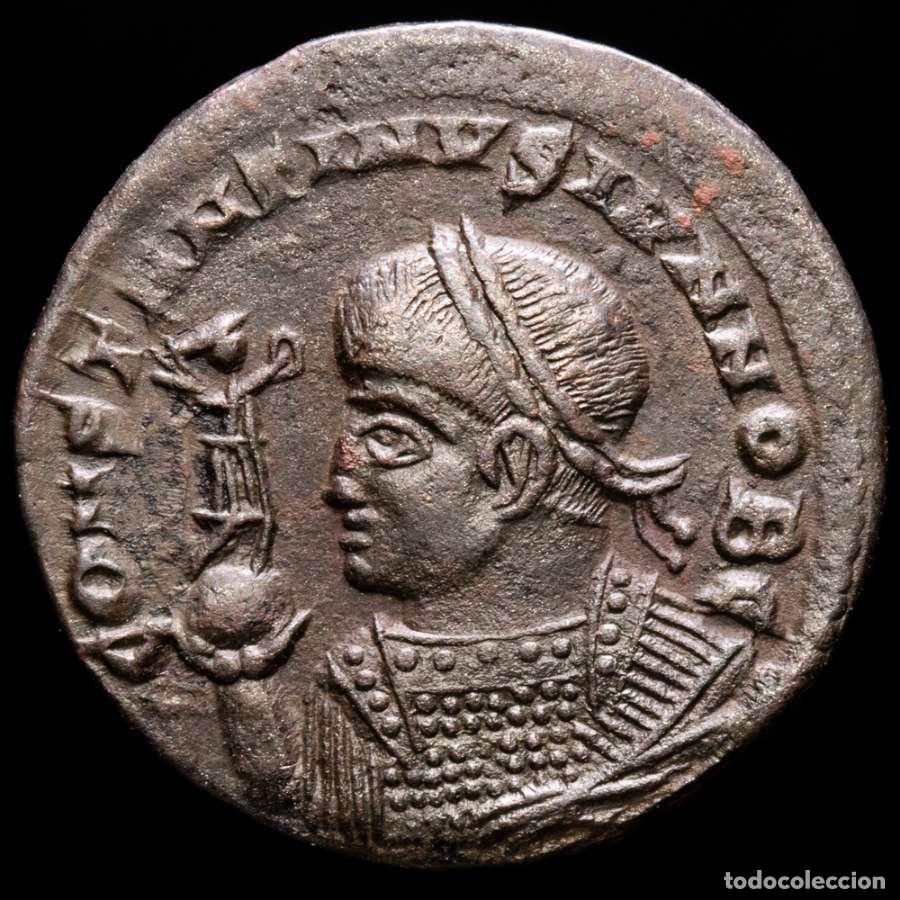 Monedas Imperio Romano: Constantino II - Follis. Ceca de Siscia VIRTVS EXERCIT-S-F HL ЄSIS⊎