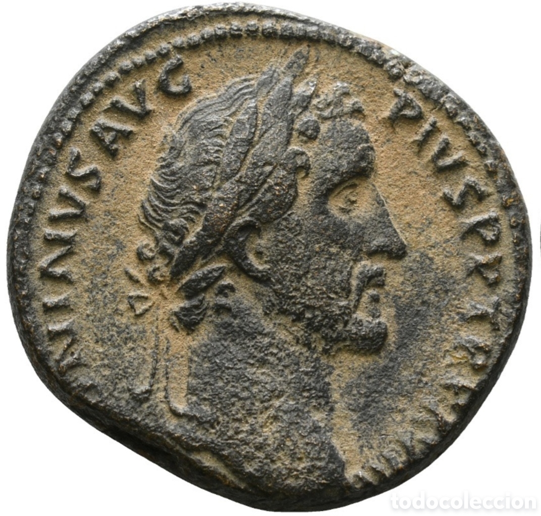 Monedas Imperio Romano: Sestercio de la &eacute;poca romana emperador Antoninus Pius a&ntilde;o 140-144 D.c con certificado d autenticidad