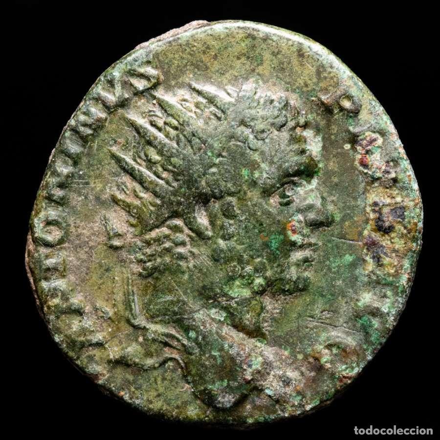 Monedas Imperio Romano: Caracalla Dupondio, Roma 211-217 dC. FORT RED TR P XIIII COS III