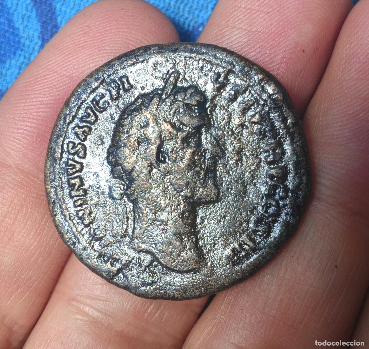 Monedas Imperio Romano: Sestercio de Antonino P&iacute;o. Flan grande