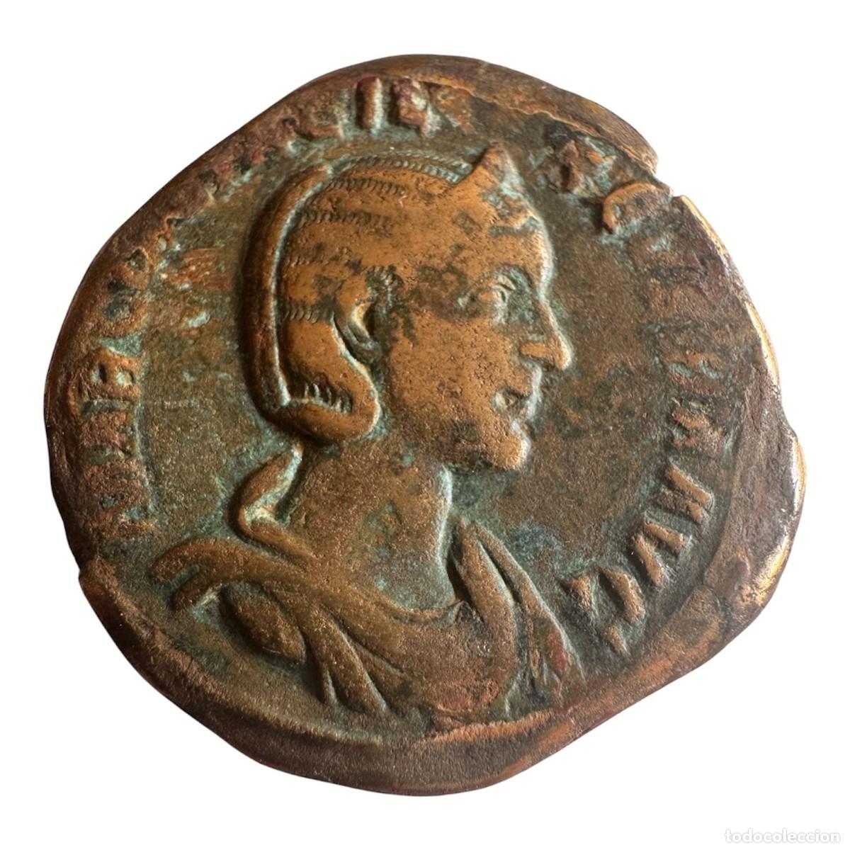 Monedas Imperio Romano: Otacilia. Sestercio 16,2 gr Rev/ PIETAS AUG SC. Ae MBC/ BC+