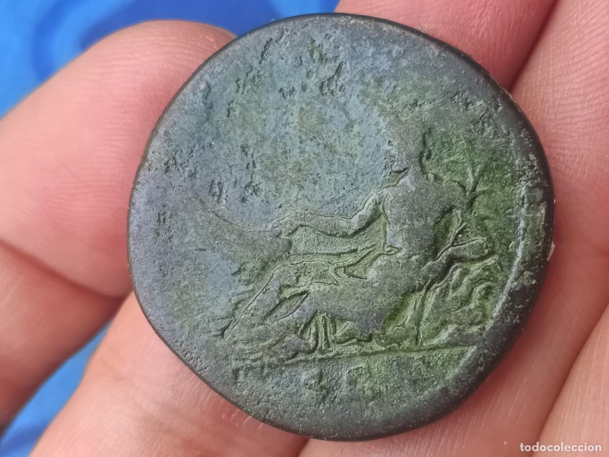 Monedas Imperio Romano: ANTONINO PIO (138-161 dC) Sestercio TIBERIS Rio T&iacute;ber