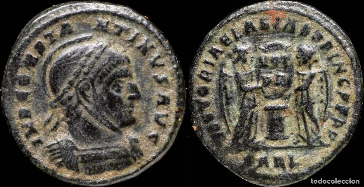 Moedas Imp&eacute;rio Romano: Constantino - VICTORIAE LAETAE PRINC PERP, Arles - 19 mm / 2.93 gr.