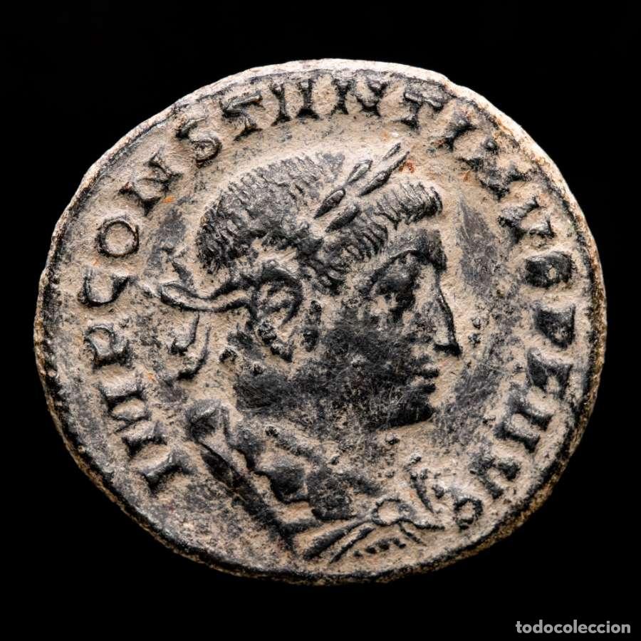 Monedas Imperio Romano: follis of Constantino I. lugdunum f/t plg. soli invicto comiti