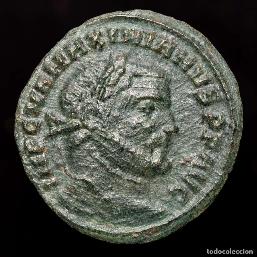 Monedas Imperio Romano: Raro Maximiano Herculio 1/4 follis Bronce GENIO POPVLI ROMANI SIS